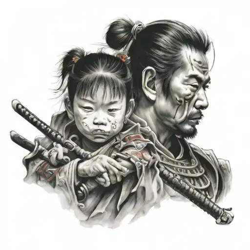 2 samurai children, do not leave me tattoo design idea