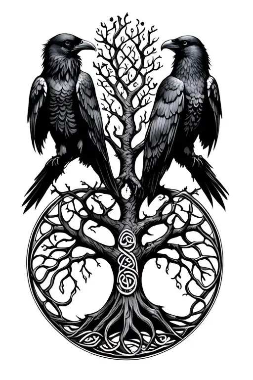 Celtic ravens with tree of life tattoo design idea