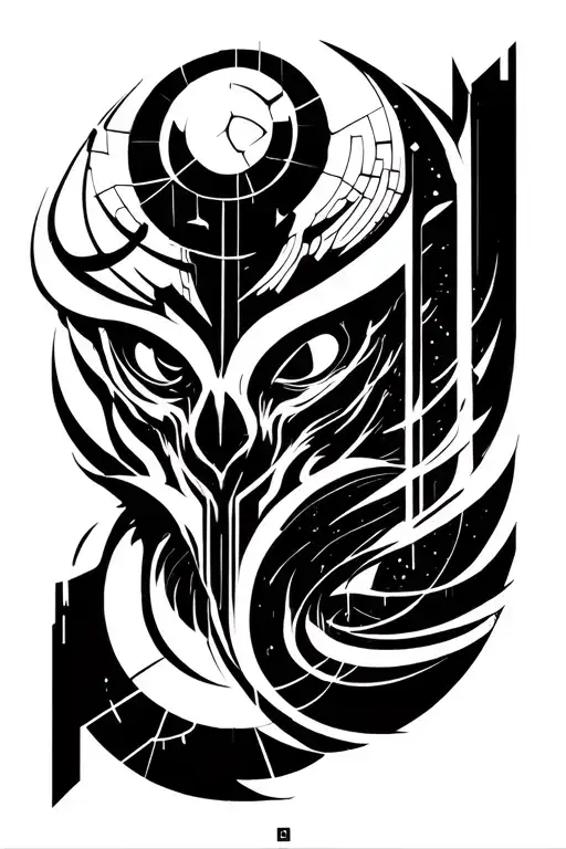 cyber sigilism, abstract blackwork, geometric glyphs, futuristic symmetry tattoo design idea