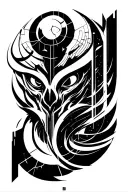 cyber sigilism, abstract blackwork, geometric glyphs, futuristic symmetry tattoo design idea