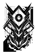 cyber sigilism, abstract blackwork, geometric glyphs, futuristic symmetry tattoo design idea