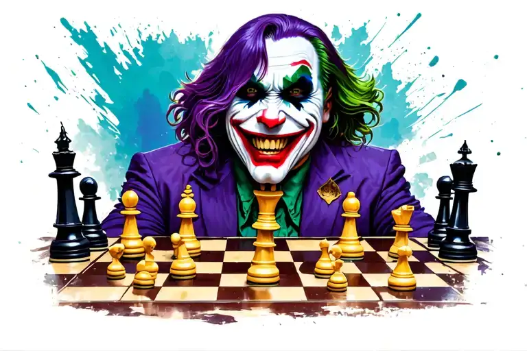 Gotham city chess board with joker laugh background tattoo design idea