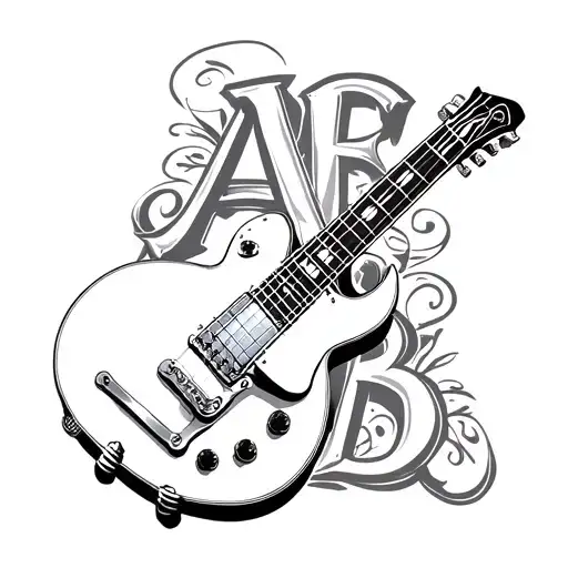 Tattoo of a Les Paul guitar with a floor key and letters A and B tattoo design idea