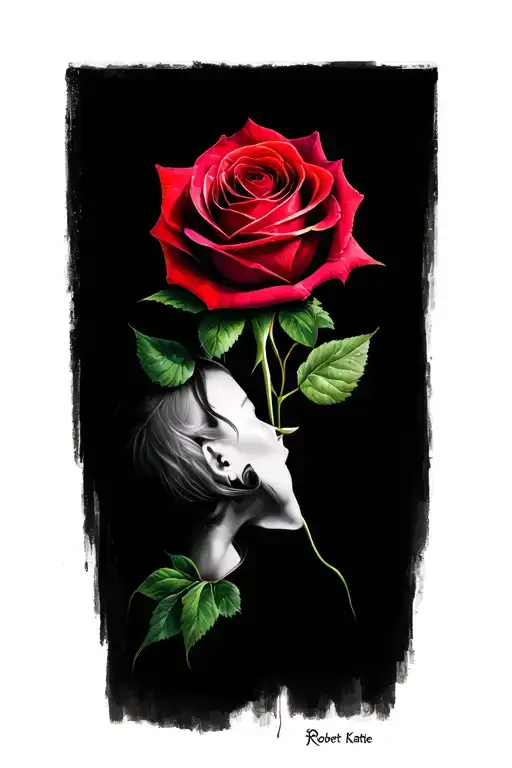 mixed names intertwined of Robert and Katie In a Rose tattoo design idea