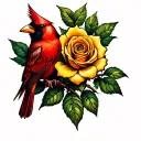 cardinal perched on yellow rose tattoo design idea