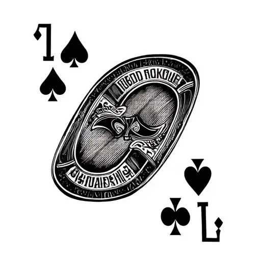 hold em poker, backwards 7 of Spades, 2 of diamonds aged, distressed texture  sharp, crisp linework tattoo design idea