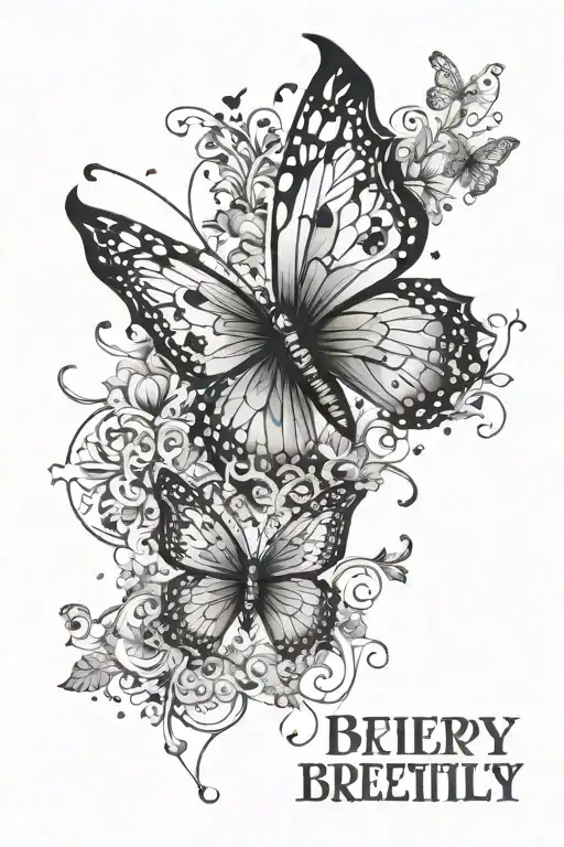 butterfly half regular half desending snow crystals and as the body a semi colon and the words keep breething downwards tattoo design idea