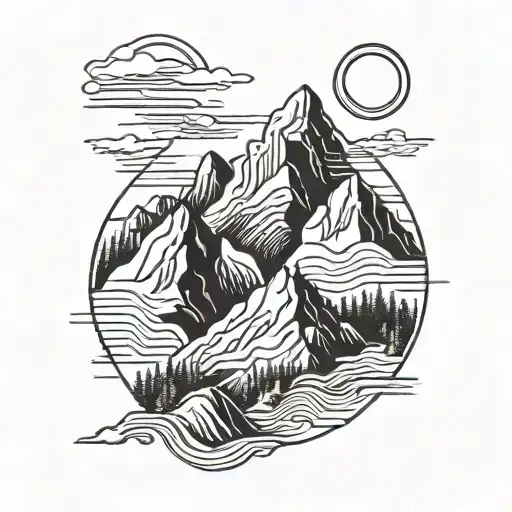 A minimalist mountain range tattoo with hidden Celtic symbols within the peaks tattoo design idea