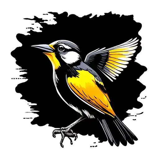 meadowlark looking up beak open music note tattoo design idea