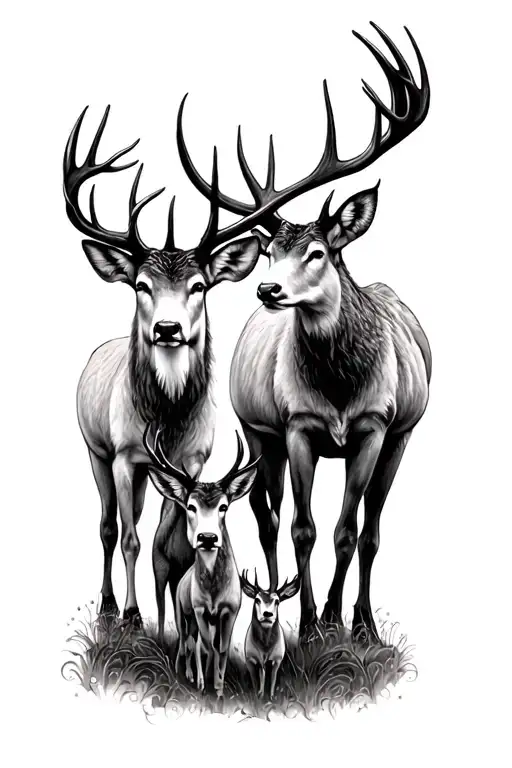 family protector & stag & watch face tattoo design idea