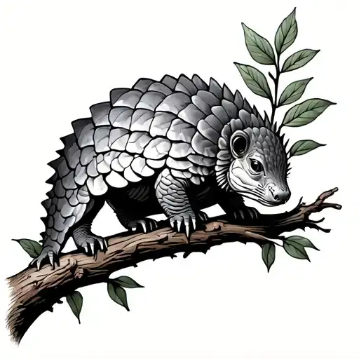 Pangolin holding onto a branch wrapped tattoo design idea