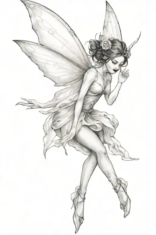 gothic fairy flying tattoo design idea