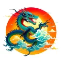 sun wukom, dragon flying y nubes japonesas  tattoo design idea