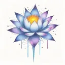 deep space themed objects and orbiting stars with trajectories around the lotus. dark colors, lexploding star in center  tattoo design idea