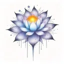 deep space themed objects and orbiting stars with trajectories around the lotus. dark colors, lexploding star in center  tattoo design idea