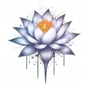 deep space themed objects and orbiting stars with trajectories around the lotus. dark colors, lexploding star in center  tattoo design idea