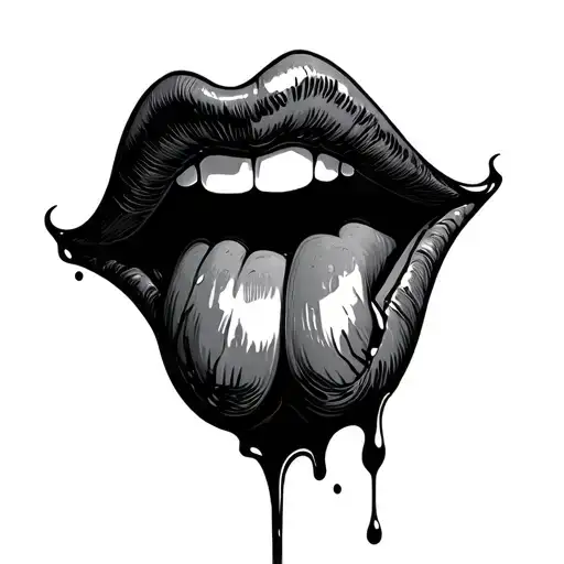 crochet torn tongue from which blood is echoing tattoo design idea