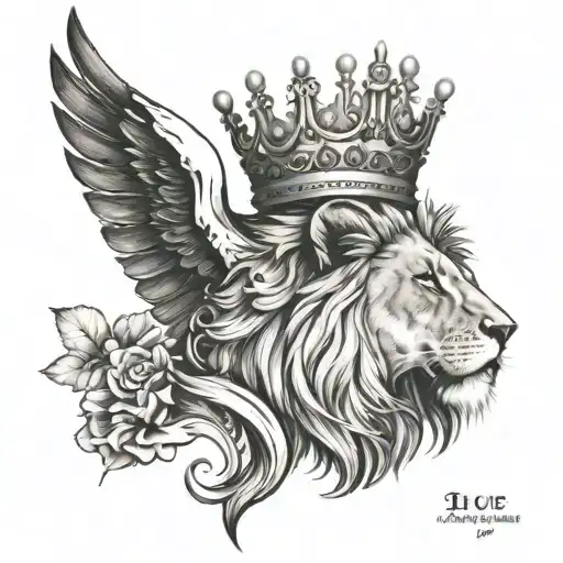 lion with crown quote number 23 angle wings cross  tattoo design idea