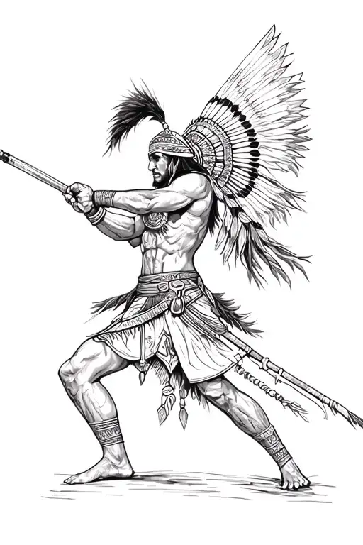 indian warrior battling tattoo design idea