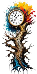 clock face incorporated on tree tattoo design idea
