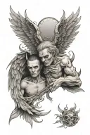 split in half image angel and devil, wings tattoo design idea