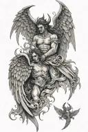 split in half image angel and devil, wings tattoo design idea