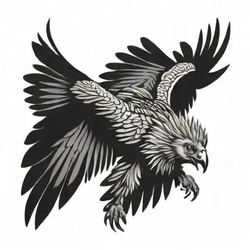 bearded vulture in flight seen from below with wings spread tattoo design idea