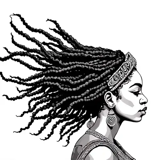 African goddess with locs tattoo design idea