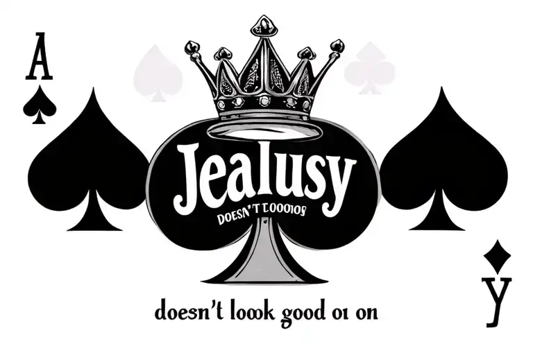 "Jealousy doesn't look good on " ace of spades with crown tattoo design idea
