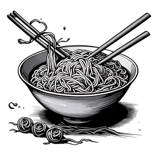 Chopsticks noodle bowl filled tattoo design idea