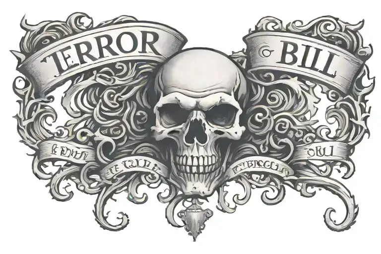 "Terror Bill" in similar fonts to Olde English Text or Americana Font that will fit the length of an average forearm tattoo design idea