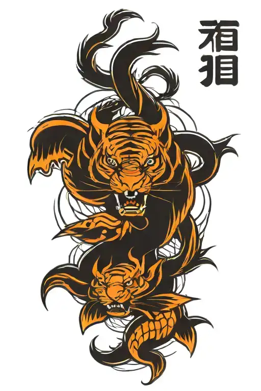 Generate me some sketches of traditional Vietnamese symbol tattoos which are as follows: tiger, turtle, koi fish, tattoo design idea
