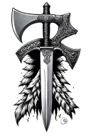 an indian tomahawk crossed with a large bowie knife tattoo design idea