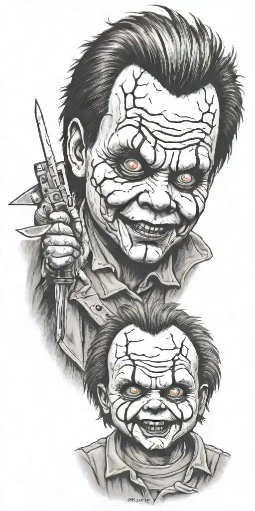 chucky, ghostface, leatherface, michael myers tattoo design idea
