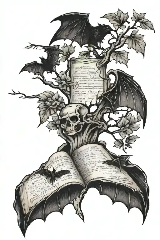 bats with a bible scripture and a poison tree  tattoo design idea