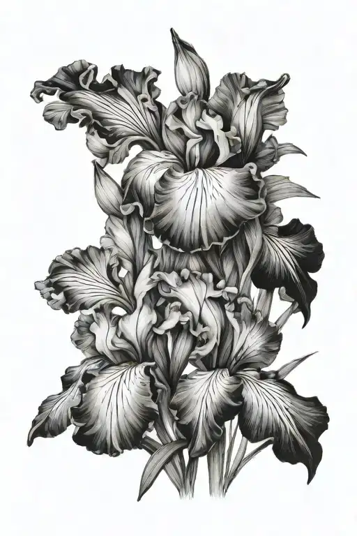 Iris and Larkspur growing together symbolizing memorial for loved one tattoo design idea