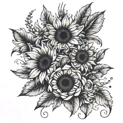 "Cause she's still my little girl" hand written with Flowers and Sunflowers tattoo design idea