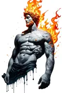 I want a design that turns from flame to marble statue from the wrist to elbow and leaked from the broken places. tattoo design idea
