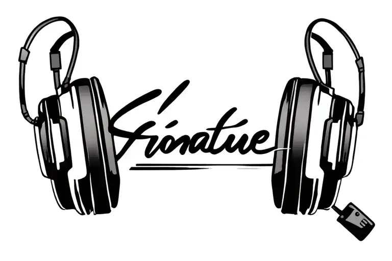 signature with headset headphones connected tattoo design idea