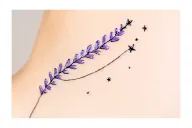 small line tattoo with thin lavender and small stars, colored tattoo design idea