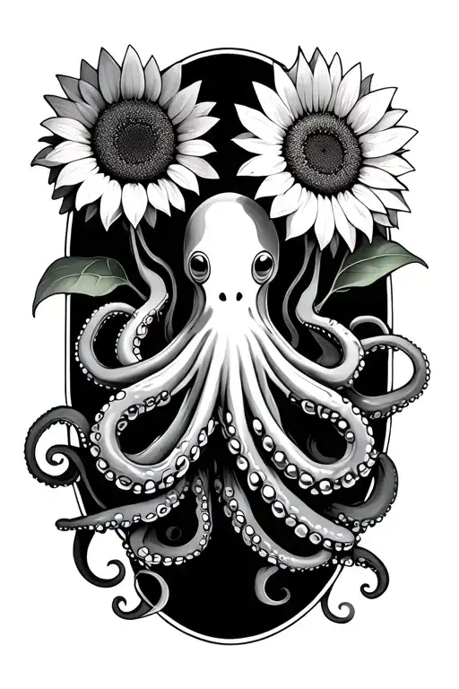 octopus holding sunflower tattoo design idea