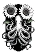 octopus holding sunflower tattoo design idea