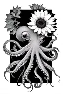 octopus holding sunflower tattoo design idea