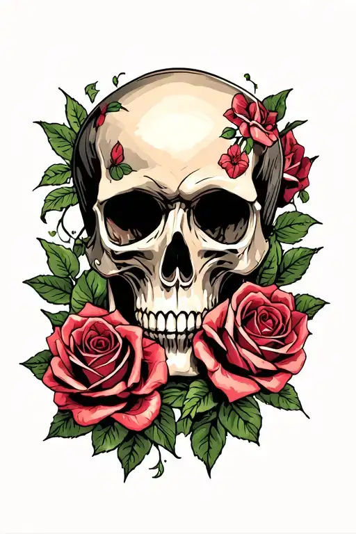 skull and roses intertwined tattoo design idea