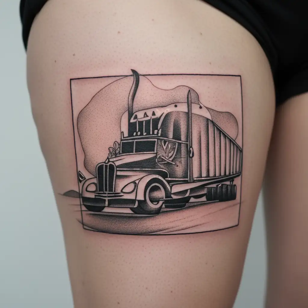 semi-truck with guitar and apron on  tattoo design idea