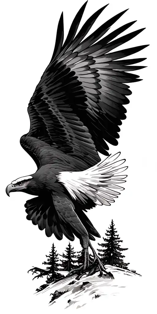Eagle soaring over a forest  tattoo design idea