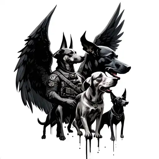 Angels and devils (heaven and hell), dogs, soldier tattoo design idea