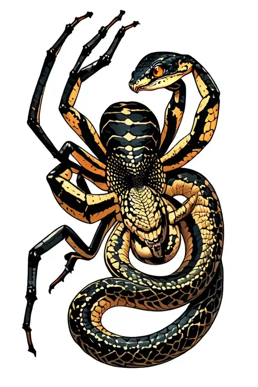 python and spiders tattoo design idea