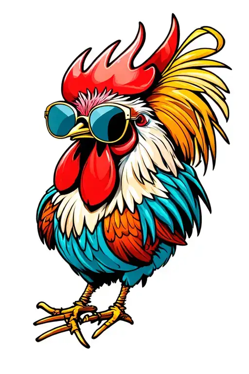Key West Rooster wearing sunglasses tattoo design idea