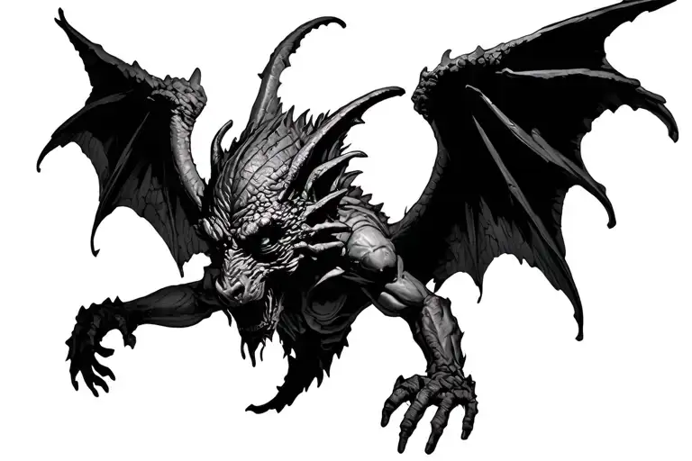 Dark gothic gargoyle with wings spread wings looking downward tattoo design idea